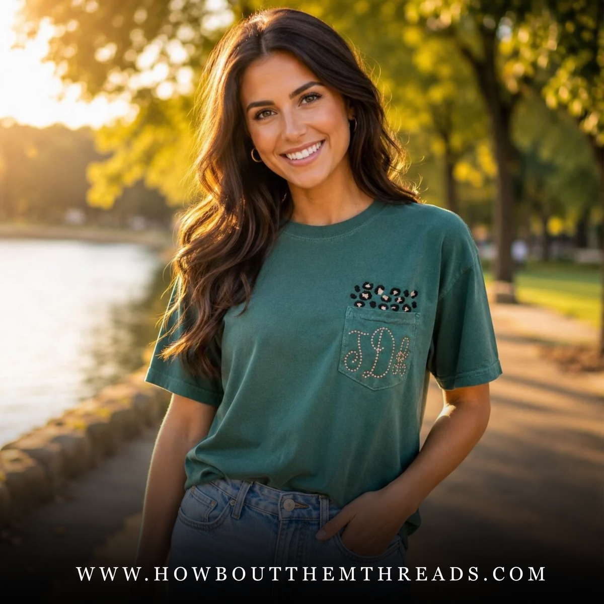Embroidered Leopard Pocket Monogram Comfort Colors® Tee | Personalized Gift