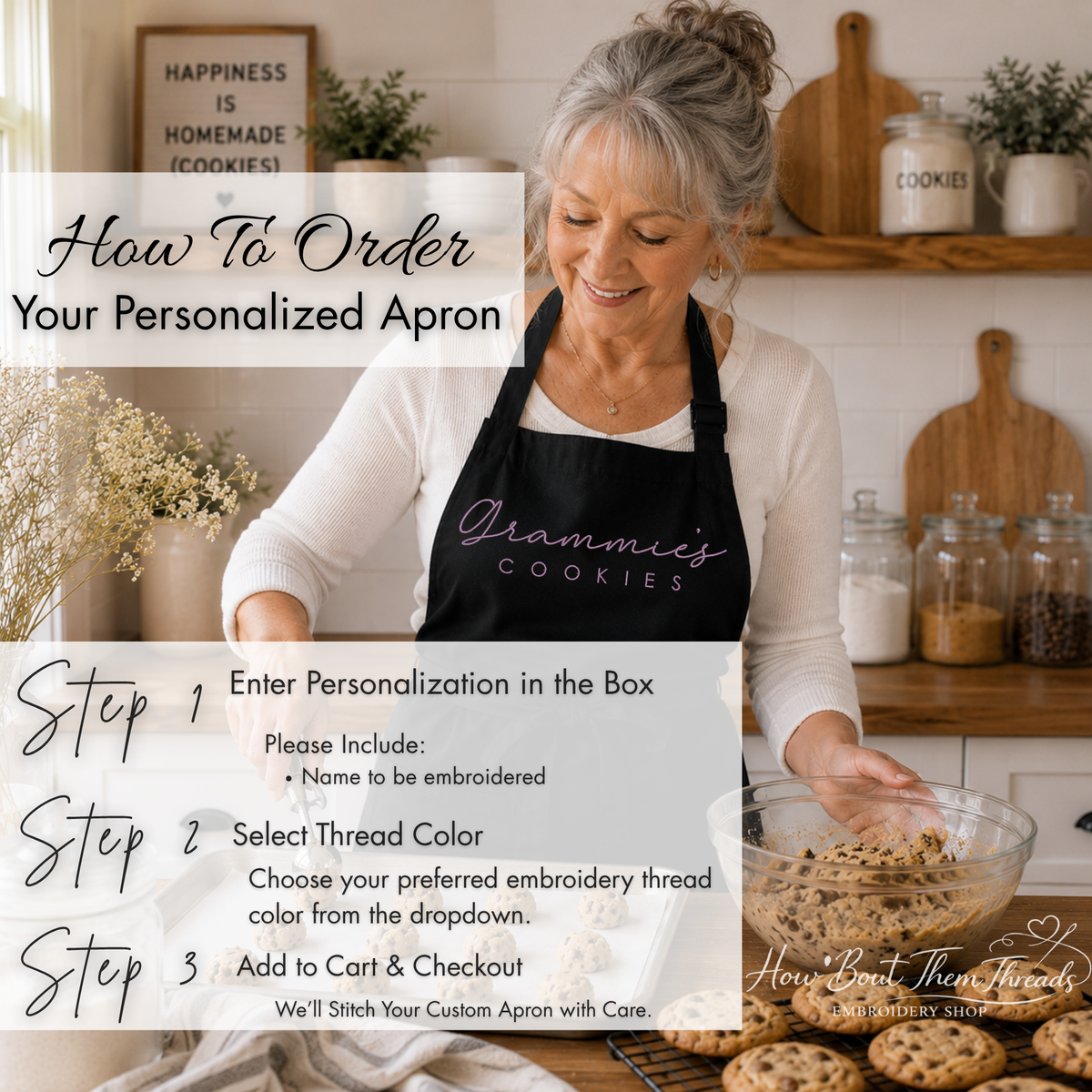 Personalized Cookie Baker Apron | Custom Embroidered Baking Gift