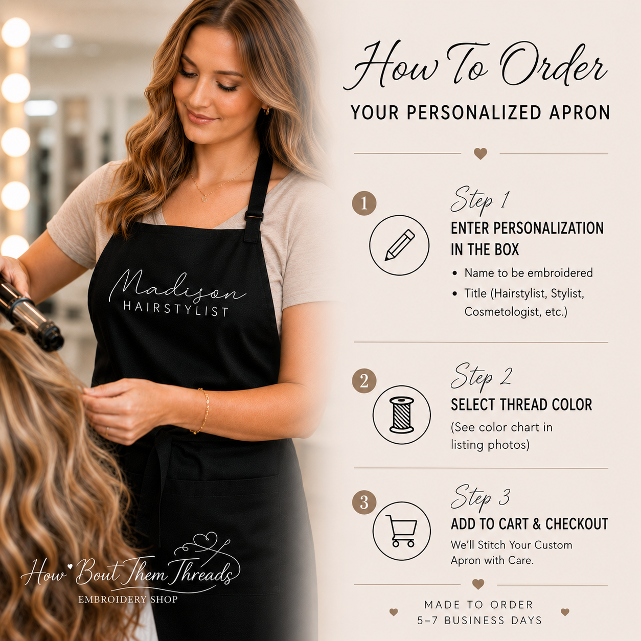 Personalized Embroidered Hairstylist Apron