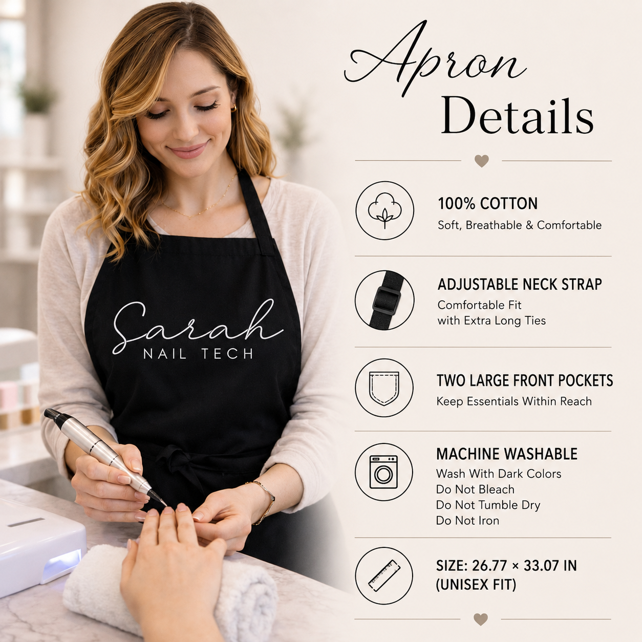 Nail Tech Custom Embroidered Apron