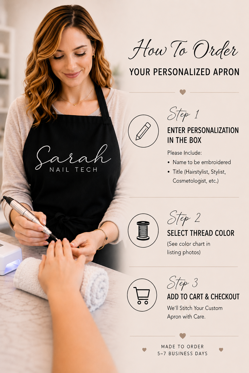 Nail Tech Custom Embroidered Apron